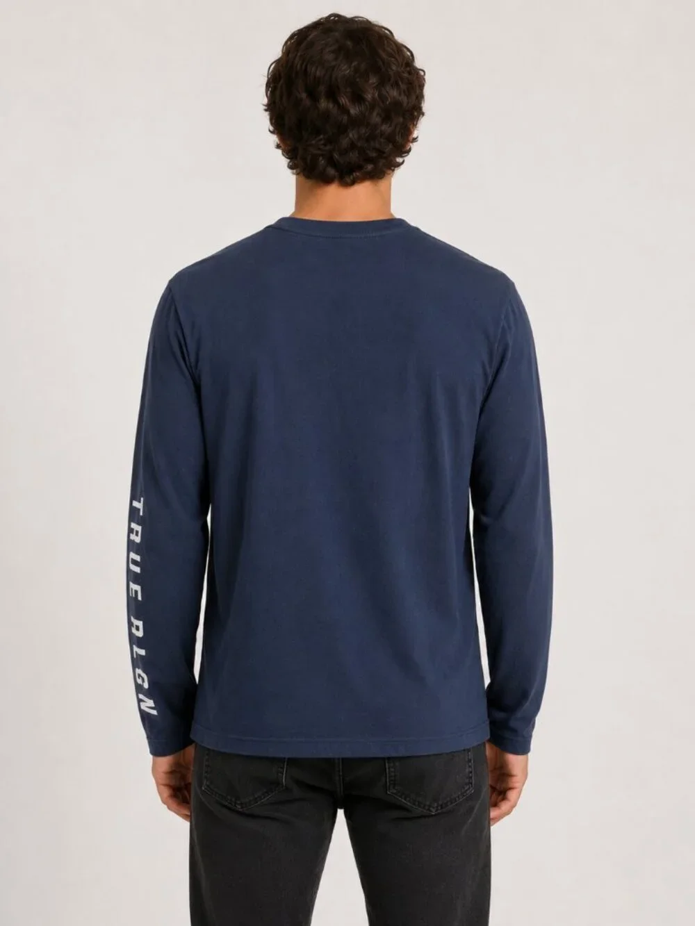 True Religion Navy Blue Skull Graphic Long Sleeve Crewneck Tee Shirt Size M